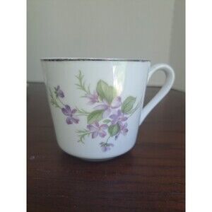 Vintage White With Purple Flowers And Silver Trim Fine China Cup Made In Japan